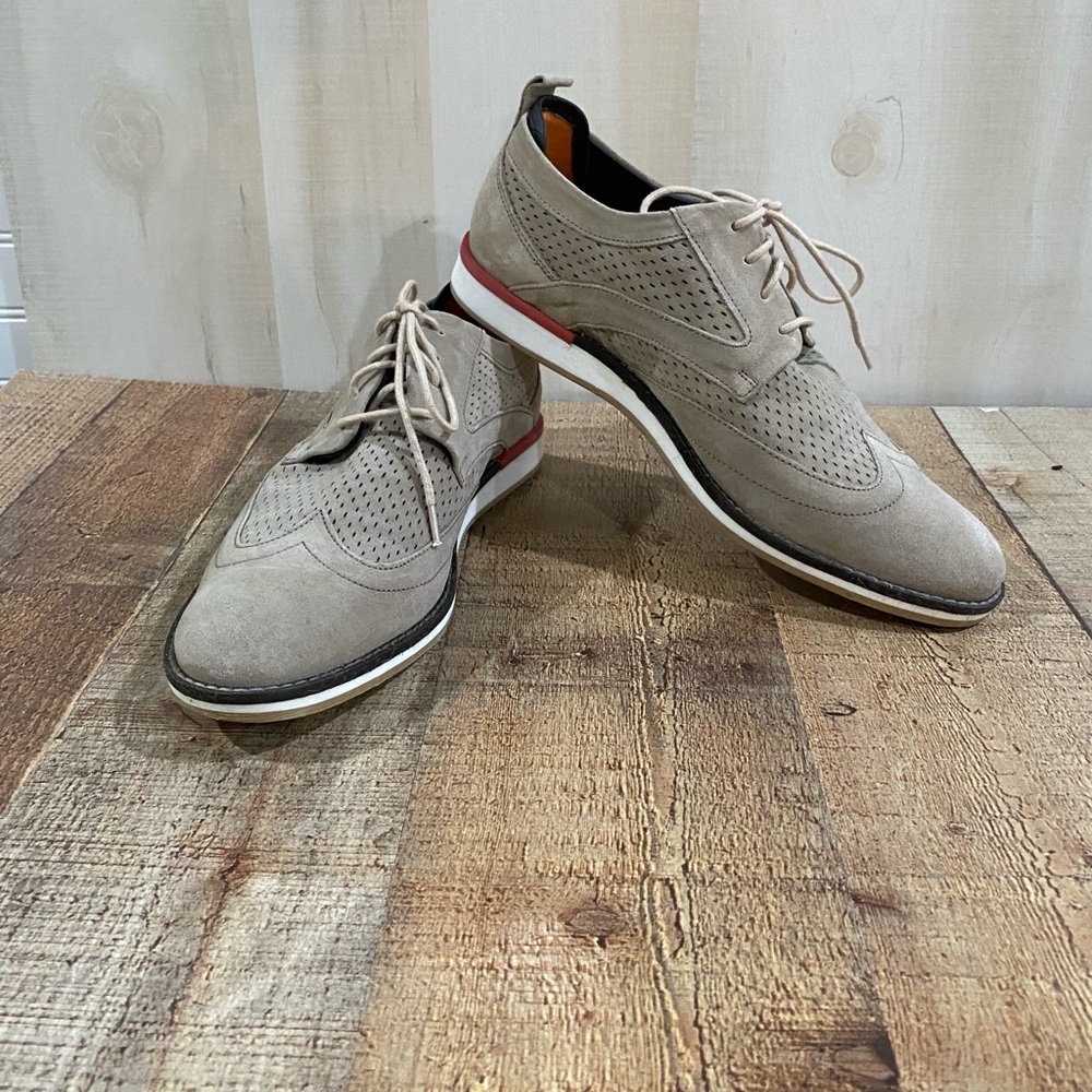 Wingtips Thomas & Vine Beige Tan Ecru Suede Mens Wingtips Size 10